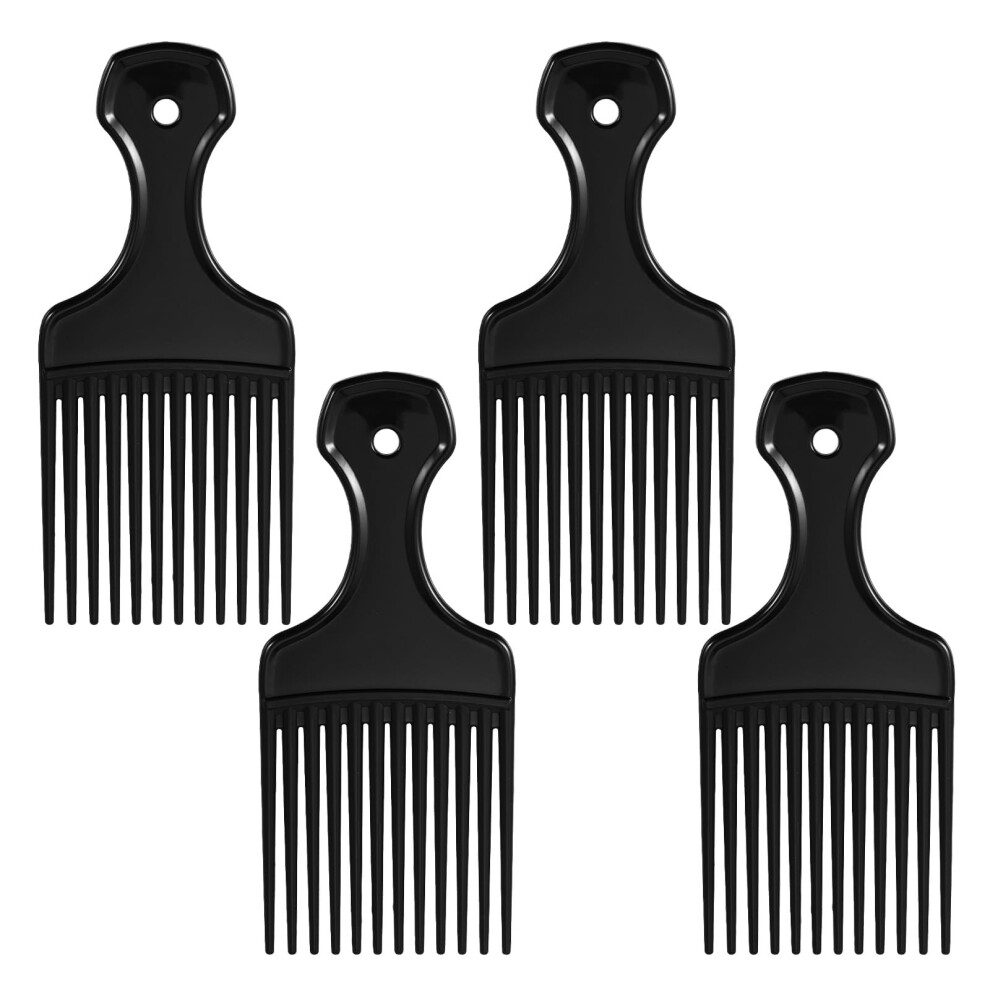 Unisex Black Afro Pick Comb Set 4 Pack Wide Tooth Detangling With Ergonomic Fist Handle For Curly Natural Hair