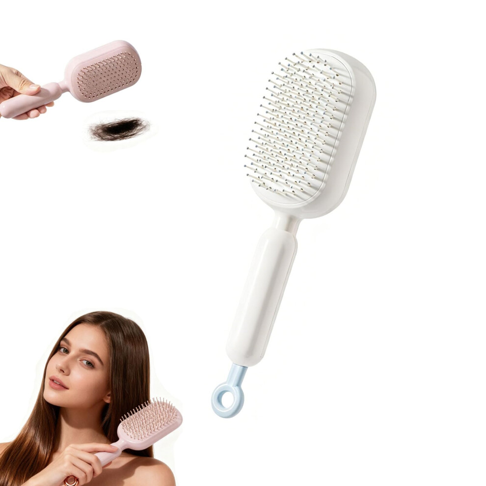 White Selfcleaning Hair Detangling Brush With Cushion Scalp Massage, Antistatic, Retractable
