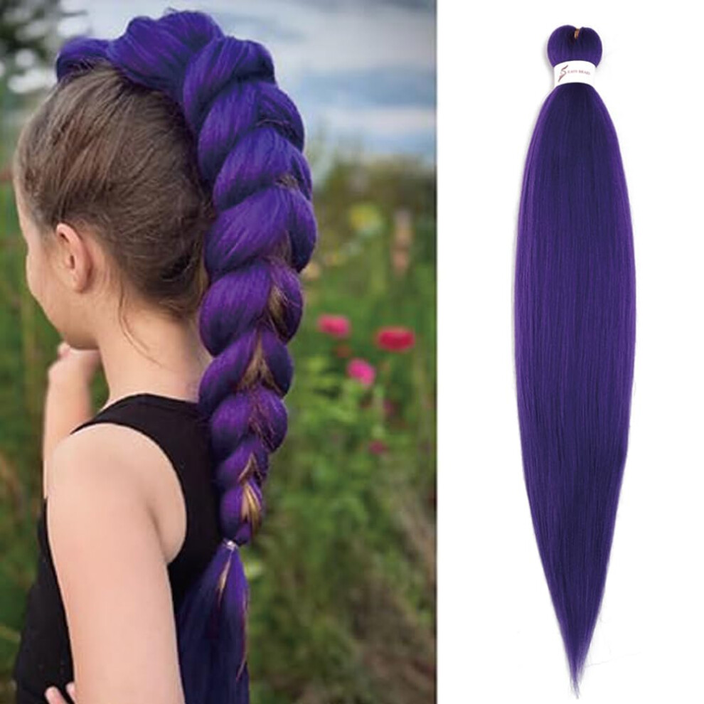 Unisex Purple 30 Inch Dark Prestretched Synthetic Braiding Hair Extensions With Natural Yaki Texture For Box Braids