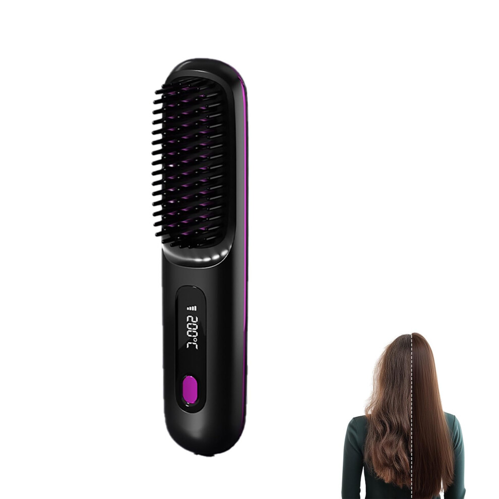 Cordless Hair Straightener Brush with LCD Display, 3 Temps, USB Rechargeable Mini Comb for Travel