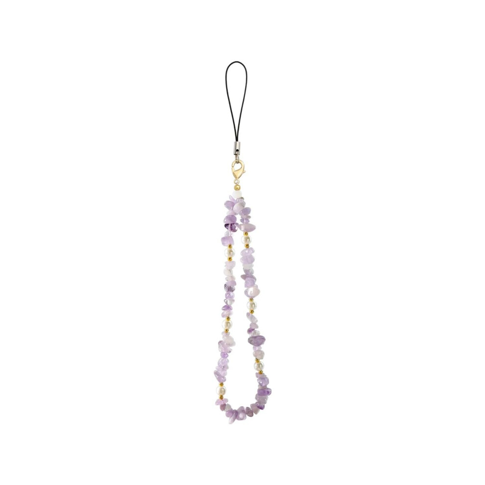 Beaded Phone Charm Handmade Natural Stone Wrist Strap With Adjustable Lanyard And Buckle Purple 9053599532460