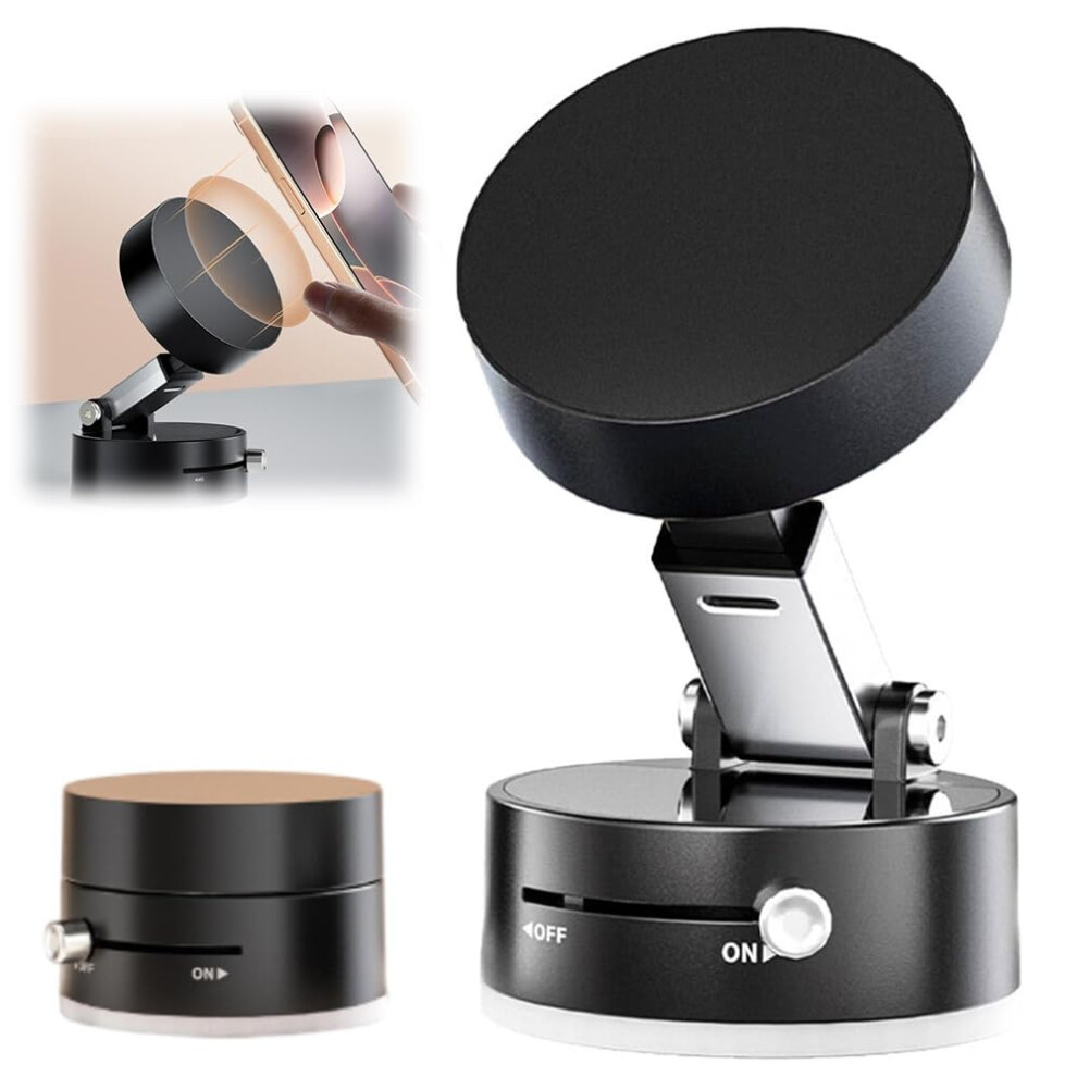 Foldable Vacuum Magnetic Car Phone Holder, Adjustable Suction Lock Mount For All Phones Black 9053599532576