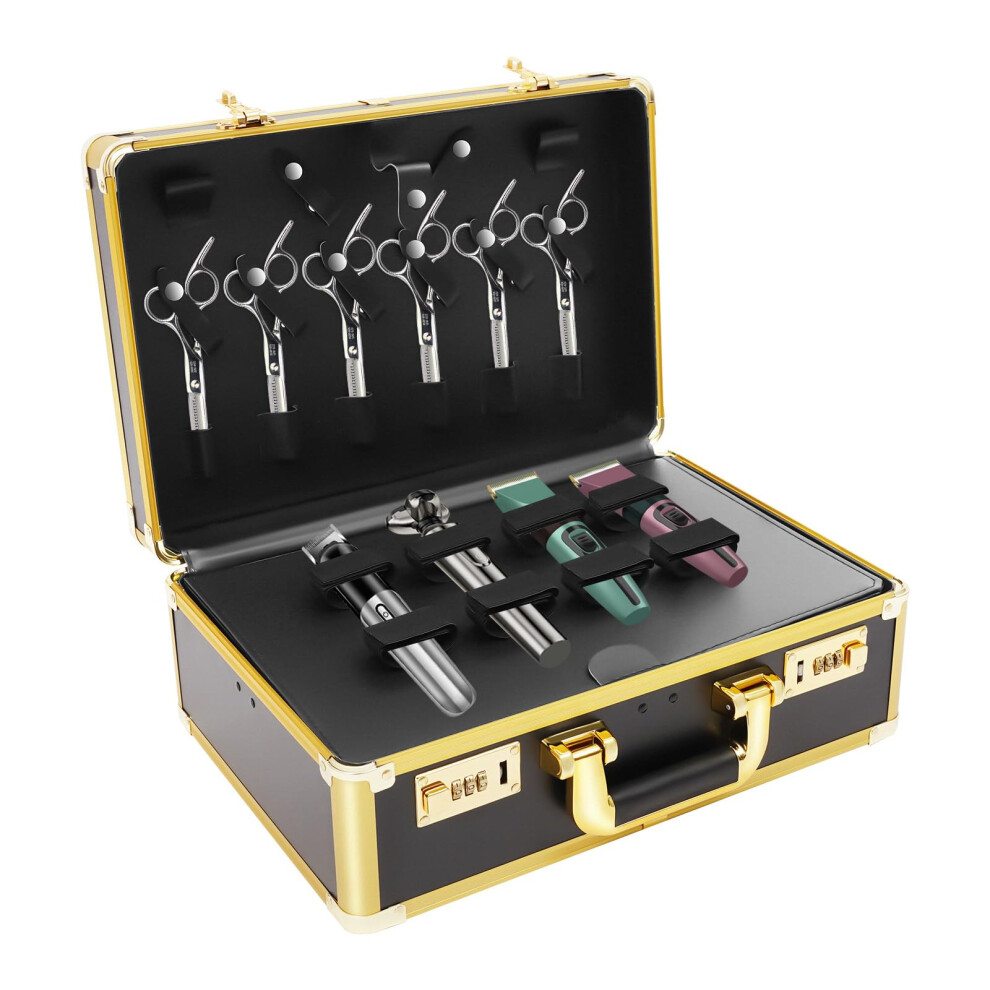 Barber Tool Case With Secure Double Password Lock, Durable Aluminum Hairdressing Toolbox Organizer, Gold 9174973157168