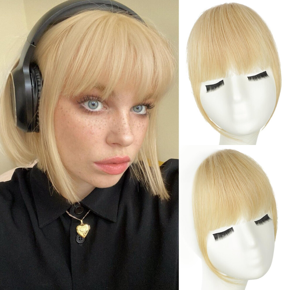 Unisex Natural Blonde Clip In Bangs 100% Human Hair Fringe With Temples Heat Safe Instant Style Change