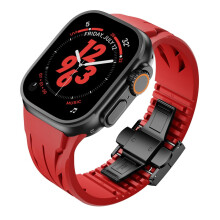 Band for Apple Watch Ultra 2 42mm Red Rubber Strap for Men with Stainless Steel Buckle Easy Replacement