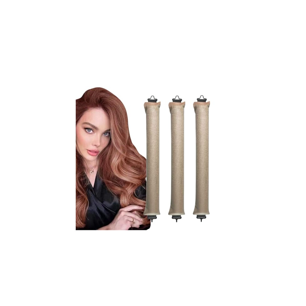 3PCS Brown Heatless Hair Curlers Overnight Comfortable Velvet No Heat Curling Rods for Long Hair