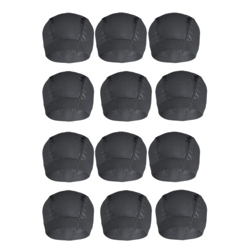 12 Pcs Wig Cap for Wig Making Elastic Dome Mesh Wig Cap Women's Front Lace Wig Black