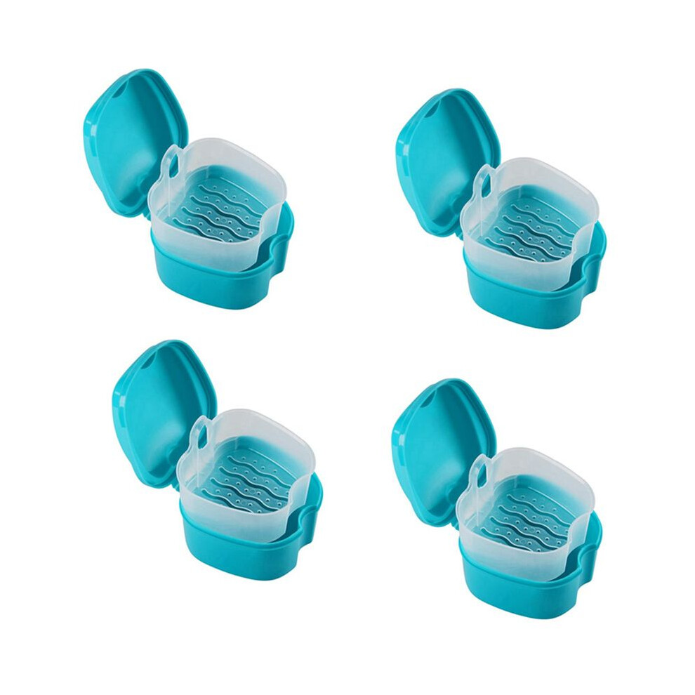 4X  Denture Case, Denture Cup with Strainer, Denture Bath Box False Teeth Storage Box with Basket Net Holder