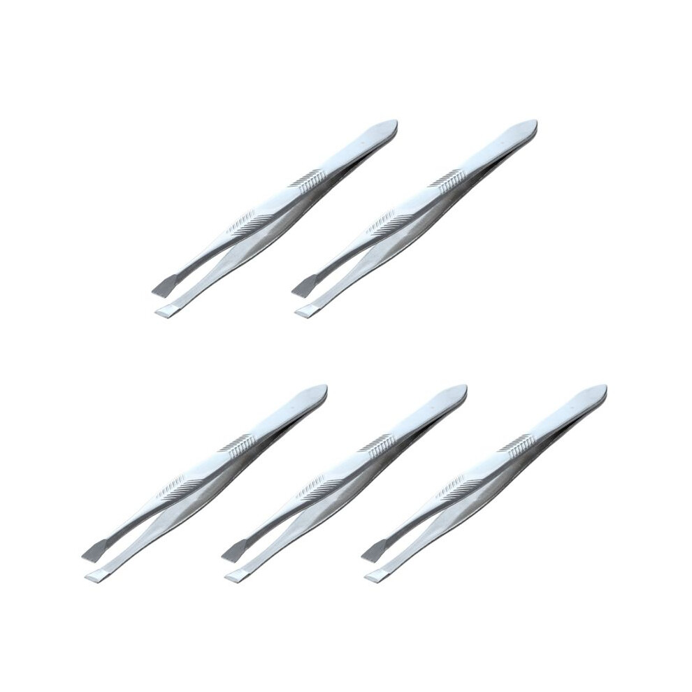 5X Silver Tone Stainless Steel 3.5 Inch Length Tweezer for Eyebrow