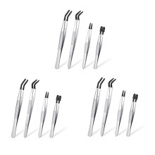 12 Pieces Tweezers Set with Rubber Tips Tweezers PVC Coated Tweezers, Rubber Fine Point Tweezers Rubber Flat Tip Tweezer