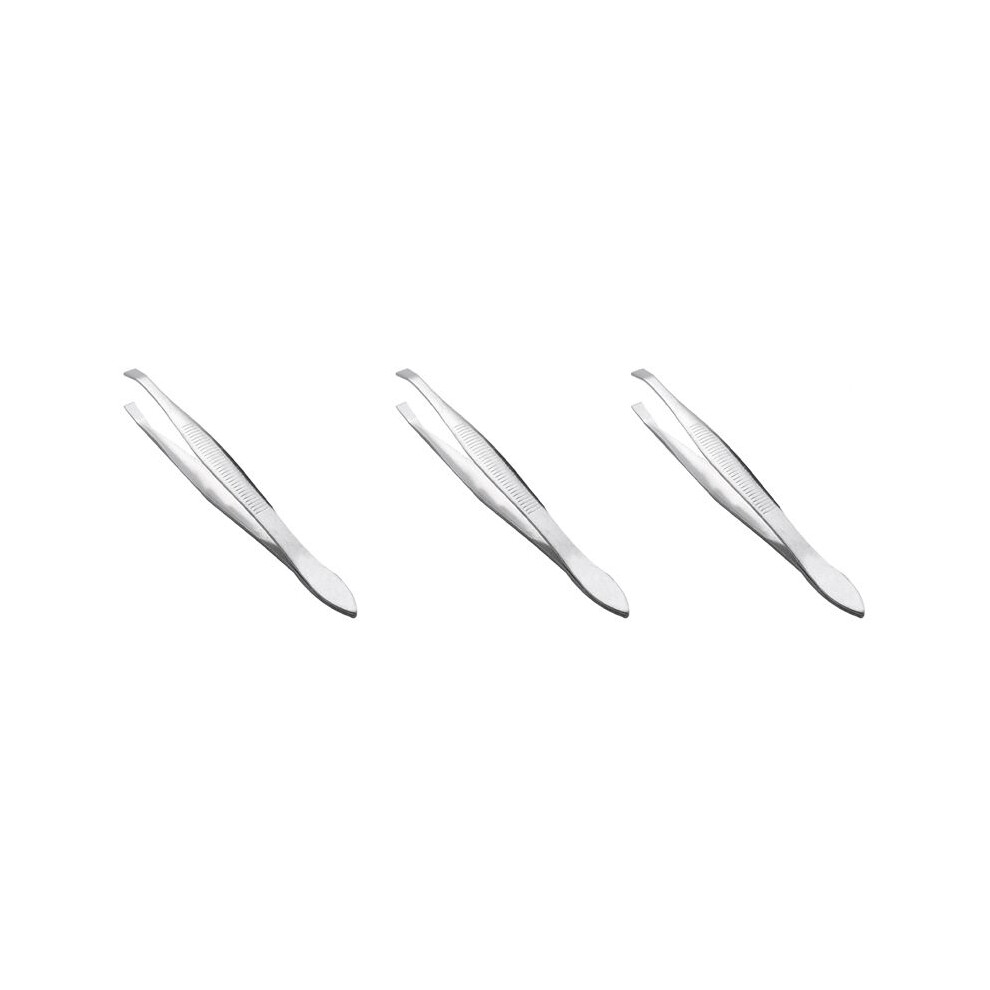 Bobotron 3X Silver Tone Slanted Flat Tip Metal Hair Eyebrow Tweezer Cosmetic Tool For Lady