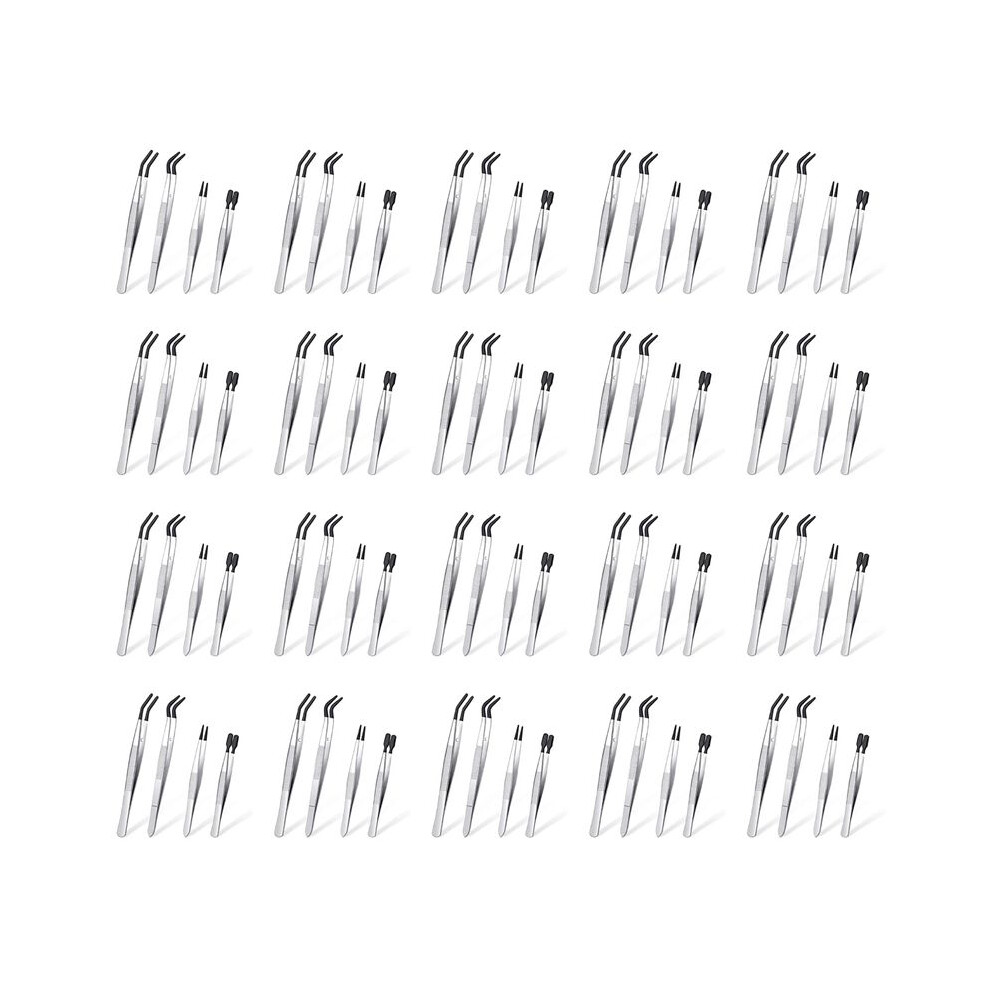 80 Pieces Tweezers Set with Rubber Tips Tweezers PVC Coated Tweezers, Rubber Fine Point Tweezers Rubber Flat Tip Tweezer