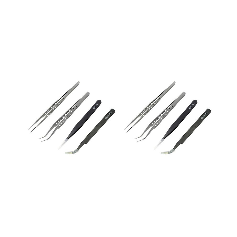 8X Precision Industrial Tweezers Anti-Static Magnetic Stainless Steel Tweezers Set for Electronics Soldering Maintenance