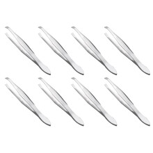8X Silver Tone Slanted Flat Tip Metal Hair Eyebrow Tweezer Cosmetic Tool for Lady