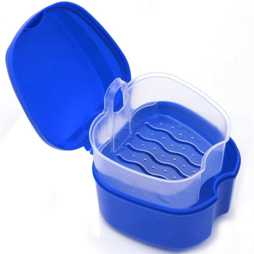 5X Dark  Denture Case, Denture Cup with Strainer, Denture Bath Box False Teeth Box with Basket Net Container Holder 2