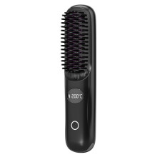 Cordless Ceramic Heated Hot Brush 3 Temp Settings 160-200C Heat Brush LCD Display Electric Hot Comb for Smooth