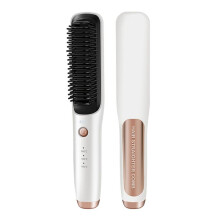 Cordless Hair Straightening Brush Electric Hair Smoothing Brush Beard Straightener for Rechargeable Heated Comb White