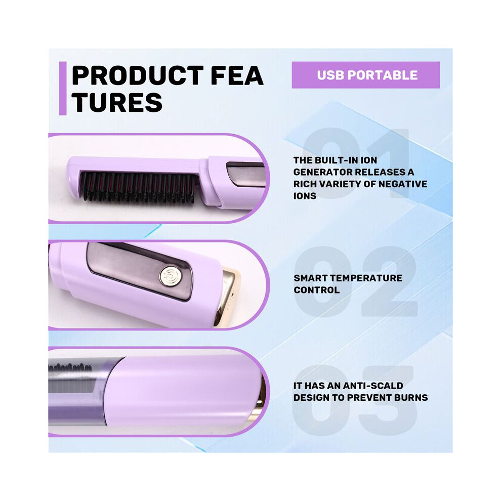 Negative Ion Hair Straightener Comb - Portable Straightening Brush with Temperature Display, Anti-Scald Design