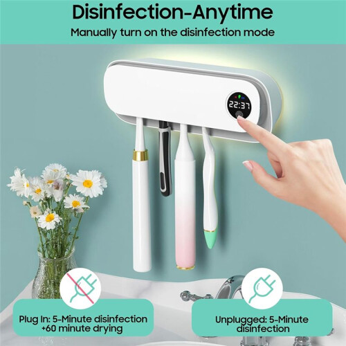 Toothbrush Sterilizer Hot Air Drying Timed Sterilization Toothbrush Sterilizer Box Punch-Free Clock Display 2