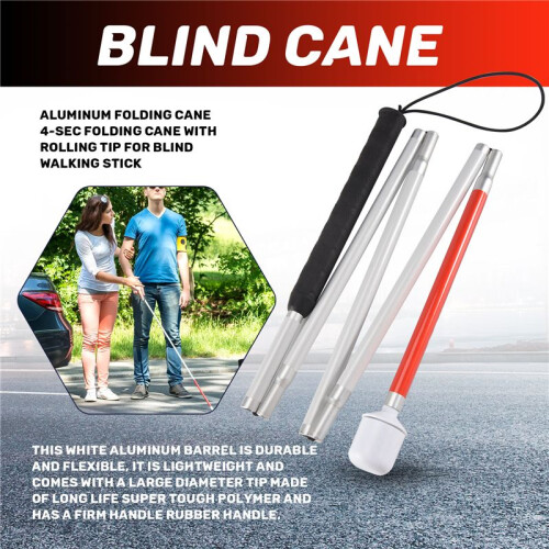 Aluminum Folding Cane 4-Sec Folding Cane with Rolling Tip for Blind Walking Stick 2
