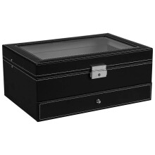 BoîTes de Rangement pour Montres Verrouillables à 12 Fentes, éTui à Tiroirs à Bijoux, Organisateur à 2 Niveaux, Vitrine avec Couvercle en Verre