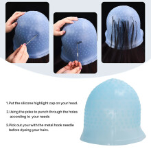 Reusable Salon Highlighting Dye Hair Coloring Frosting Cap with Metal Hook