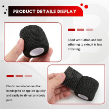 12 Pcs Black Elastic Self-Adhesive Bandage 5 cm Sports Fixed Elastic Bandage for Sports Injuries and Pet Treatment