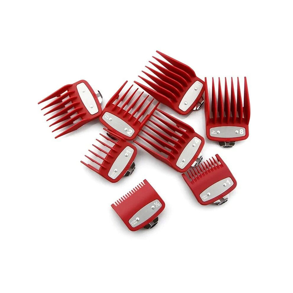 Red 8Pcs Professional Limit Comb Cutting Guide Combs Set For & Kemei & Clipper Comb Guard Barberia