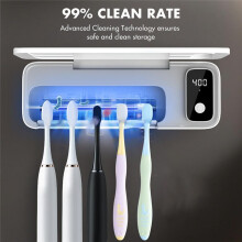 Limpador de Escova de Dentes Sanitizeri Suporte Organizador de Escova de Dentes, Sem Fio, Sem Perfuração, Montado Na Parede, Recarregável