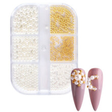1 Box Perle Dekorationen Nagel Charms Weiß Runde Nagel Teile Gold Stahl Perlen BäLle Schmuck Nail Art ZubehöR Farbe: ZZ01