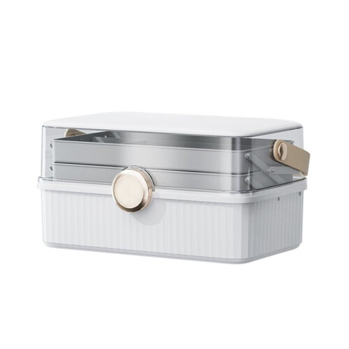 Cosmetics Storage Box Bigcapacity Plastic Desktop Storage Box Dustproof Lipstick Extra Storage Box with Lid,Ivory White 1