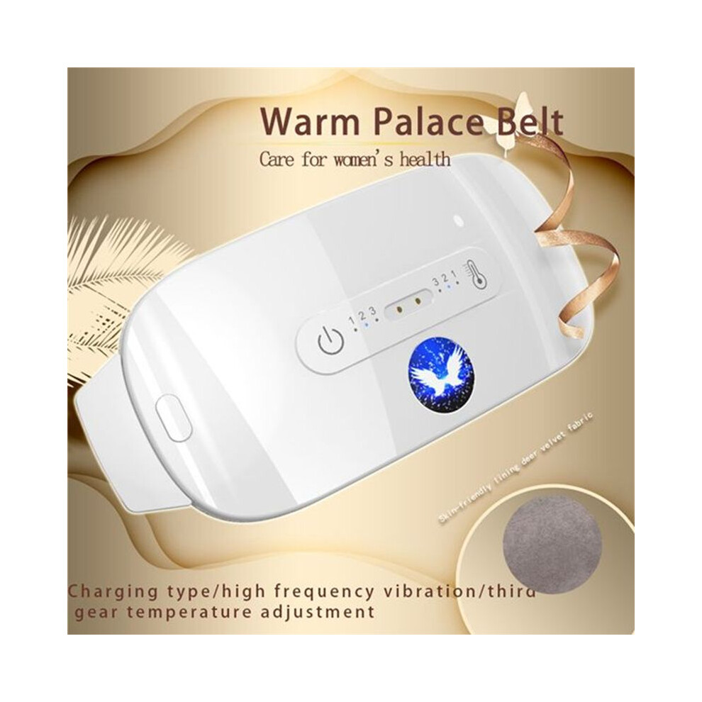 Electric Menstrual Heating Pad  Warm Palace Belt Relief Waist Pain Cramps Vibrating Abdominal Massager(White)