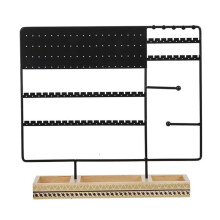 Rack de Joias Multifuncional com Base de Madeira MaciçA Caixa de Armazenamento de AnéIs Brincos Rack de Joias Colares AnéIs Caixa de Joias Preta