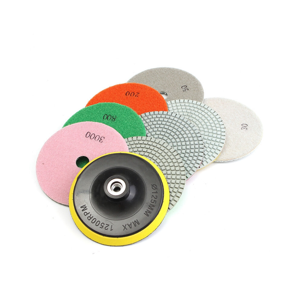 9Pcs/Set 5 Inch Diamond Polishing Pad Set Granite Marble Concrete Stone Tile Wet Dry For Granite Concrete Marble Stone Tiles 4712099292582
