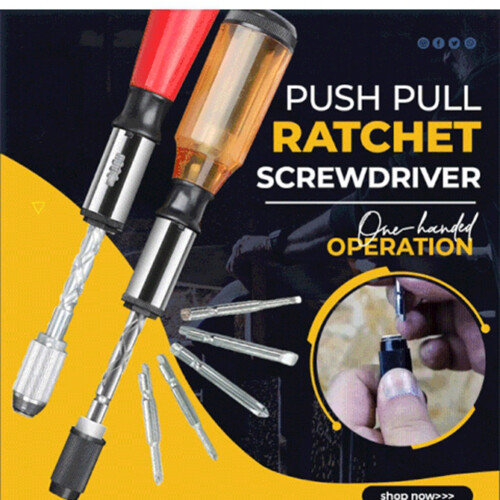 Push Pull Ratchet Screwdriver Set 5 in 1 Screwdriver Bit Set Sleeve Driver Bit-Holder Ratchet Socket Screw Kit Brown 1
