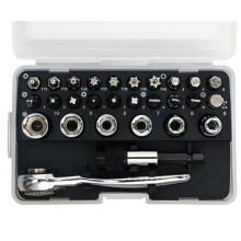 28 in 1  Ratchet Wrench Set with Right Angle Offset 1/4 Inch 72 Tooth Screwdriver Handle Magnetic Torx Bit