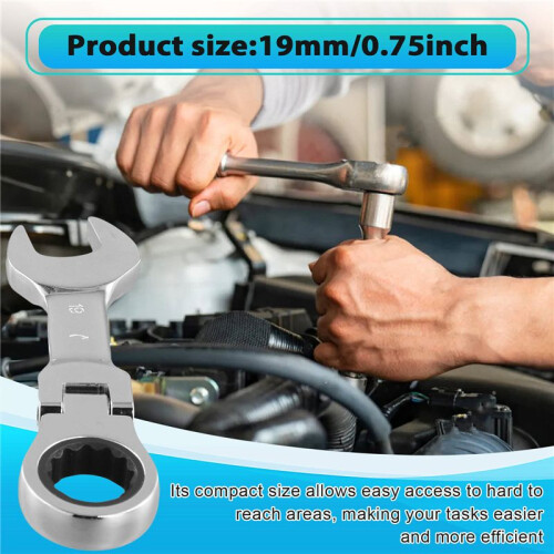 Short Handle Ratchet Wrench with Movable ,Quick Dual-Purpose Open End Wrench,Hardware Tool, Labor-Saving Wrench 19mm 2