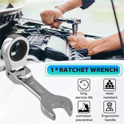 Short Handle Ratchet Wrench with Movable ,Quick Dual-Purpose Open End Wrench,Hardware Tool, Labor-Saving Wrench 19mm 1