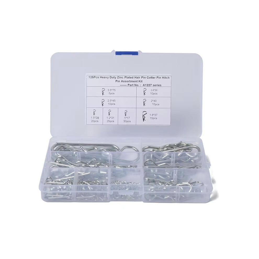125 Pcs R Type Spring Cotter Pin M1 M1.2 M1.5 M1.8 M2 M2.5 M2.8 M3.5 Car Heavy Duty Split Clamp Hair Clip Hitch Tractor 4712755809888