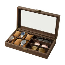 Watch Box Organizer - Brown Tabletop Watch Holder with Jewelry Display,Wooden Jewelry Storage Box,Bedside Storage Box