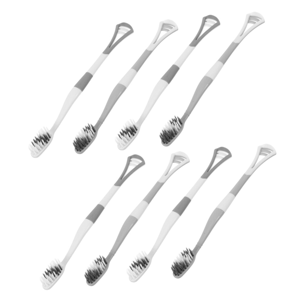 8pcs Soft Bristle Dual Head Toothbrush with Silicone Tongue Scraper for Adults Travel Use