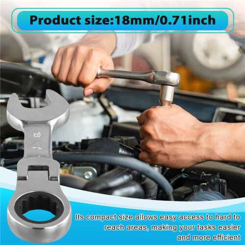 Short Handle Ratchet Wrench with Movable ,Quick Dual-Purpose Open End Wrench,Hardware Tool, Labor-Saving Wrench 18mm 2