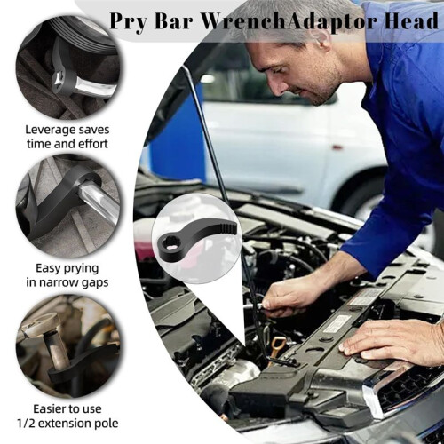 Crowbar AdapterHead Tools, Adjustable AngleHead DropForged Steel Pry Bar Fits 3/8 Inch Ratchet,Leverage Design