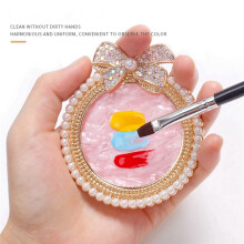 2Pcs Resin Nail Art Palette Nail Art Painting Mixed Color Palette, Bow Decorated with Rhinestones Nail Art Display Board