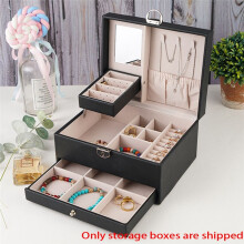 New PU Double Drawer Jewelry Box Large Capacity Jewelry Box Ring Earrings Necklace Jewelry Storage Box