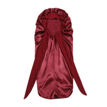 Women Bonnet Sleeping Hat Long Tail Braid Hair Night Sleep Cap Shower Caps for Sauna Bathing Bonnet Wine Red