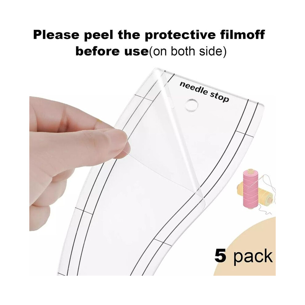 Tlily 5 Pcs Acrylic Wave Ruler Quilting Stencils Diy Drawing Template Measure Tailor Ruler Soft Patchwork Ruler