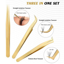 High Precision Lash Tweezers Set - Includes 5 Stainless Steel Eyelash Tweezers for Classic and Volume Lash Extensions