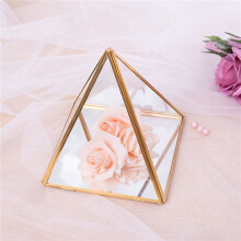2X Glass Jewelry Box Golden Geometric Decorative Box Geometric Glass Pyramid Ring Holders for Wedding Birthday Gift L