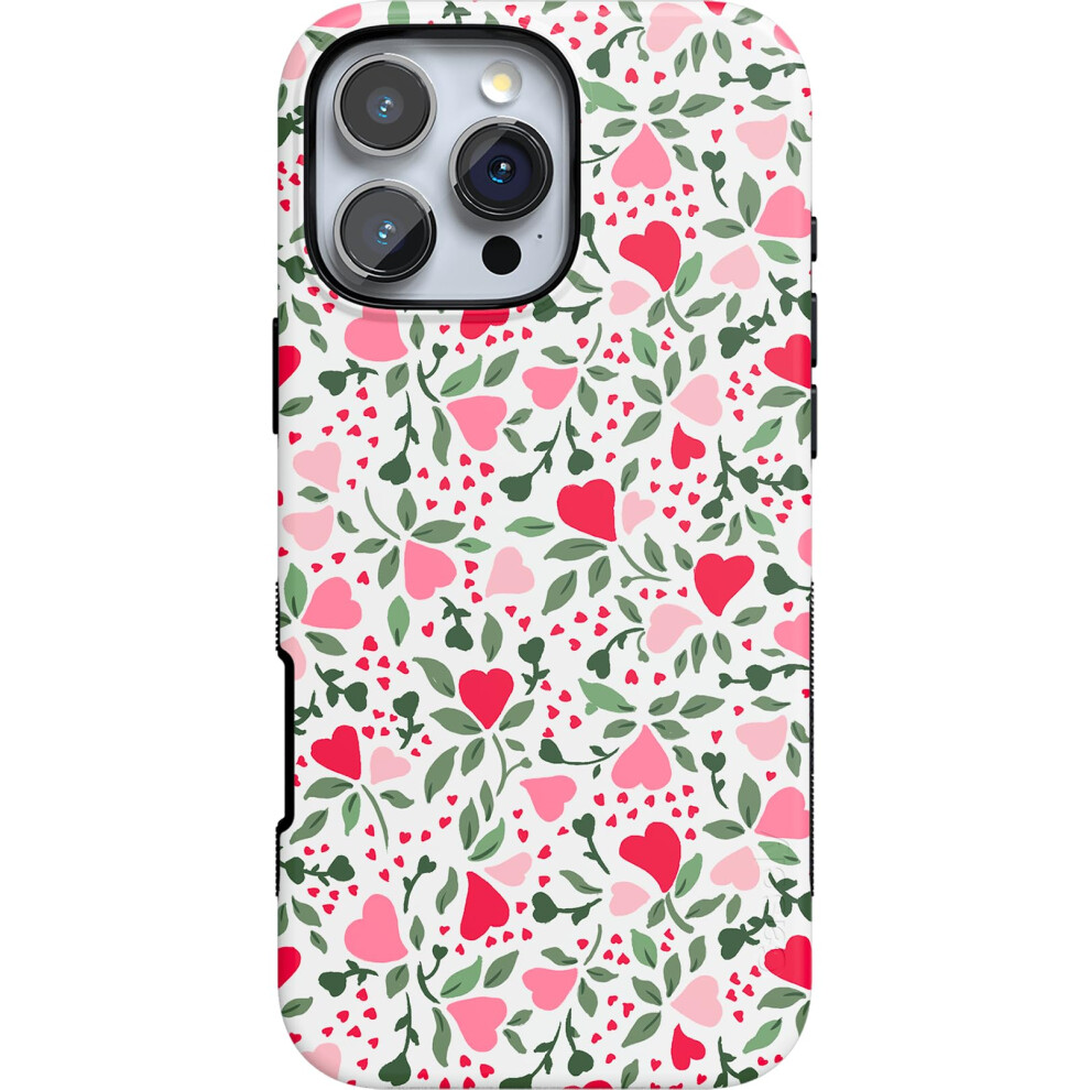 Floral Heart Magsafe Case For Iphone 16 Pro, Slim Shockproof Protective Cover With Grip And Raised Edges Pink/Red/Green 9174973158486